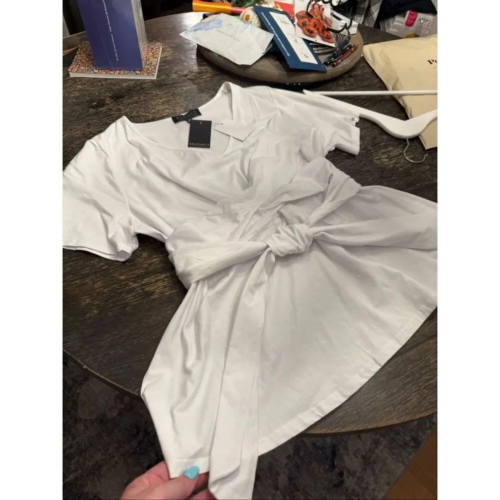 Eloquii White Double Wrap Around Tie Belt V-Neck Top sz 22/24 NWT